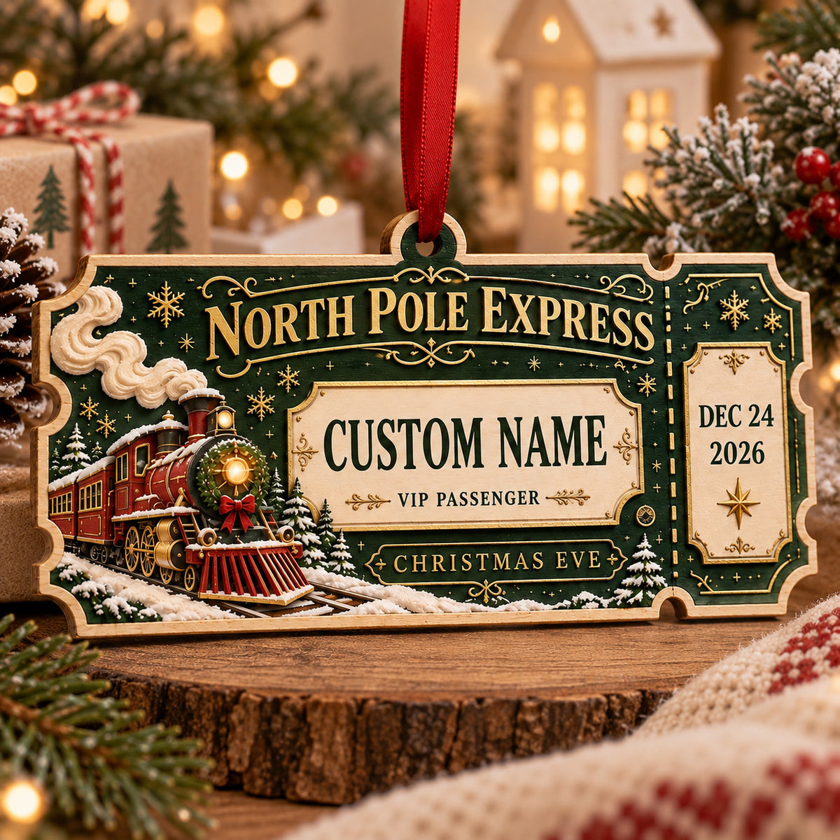 Personalized Custom North Pole Express Acrylic Ornament – Custom Name Holiday Gift