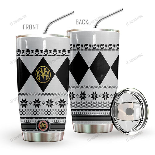 White Mighty Morphin Power Ranger Ugly Christmas Custom Tumbler
