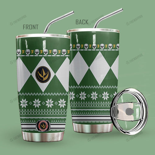 Green Mighty Morphin Power Ranger Ugly Christmas Custom Tumbler