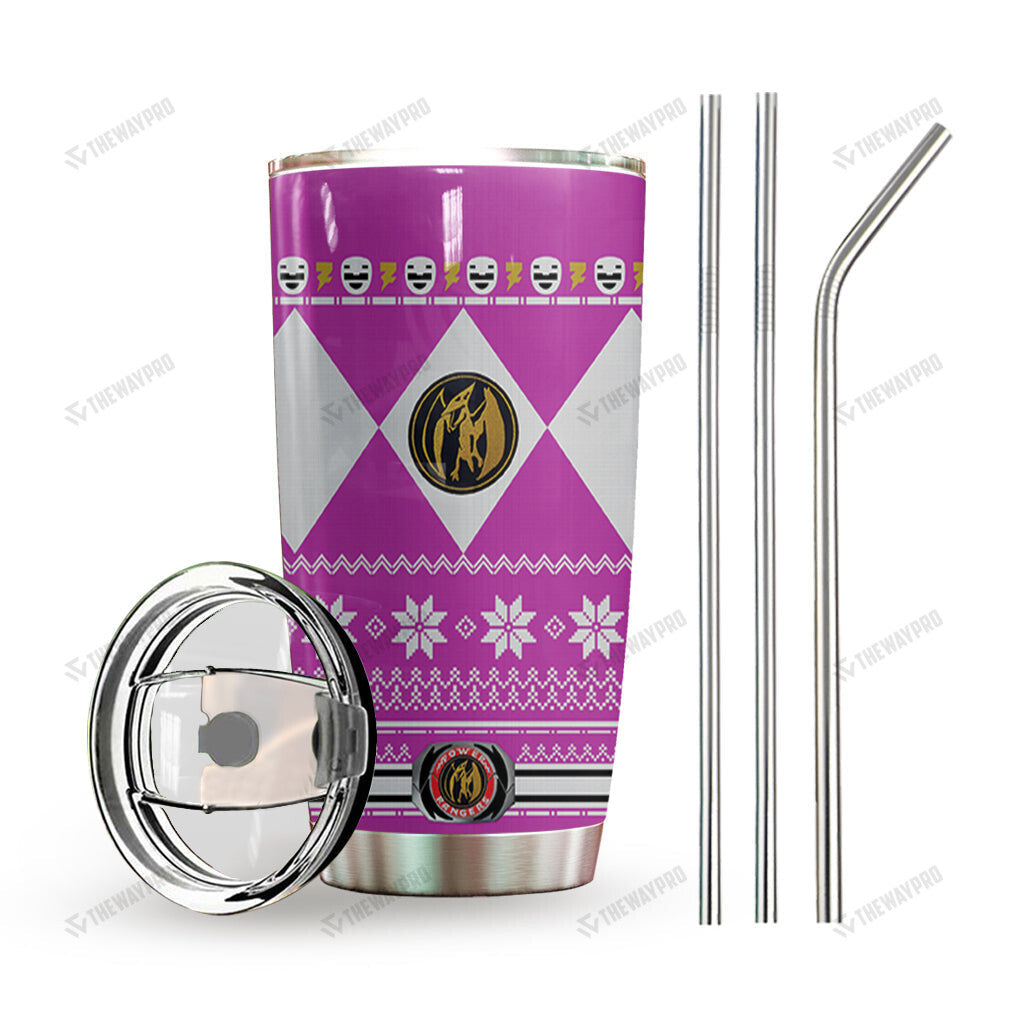 Pink Mighty Morphin Power Ranger Ugly Christmas Custom Tumbler