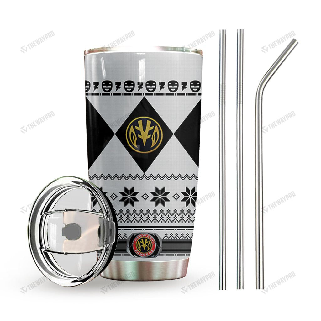 White Mighty Morphin Power Ranger Ugly Christmas Custom Tumbler