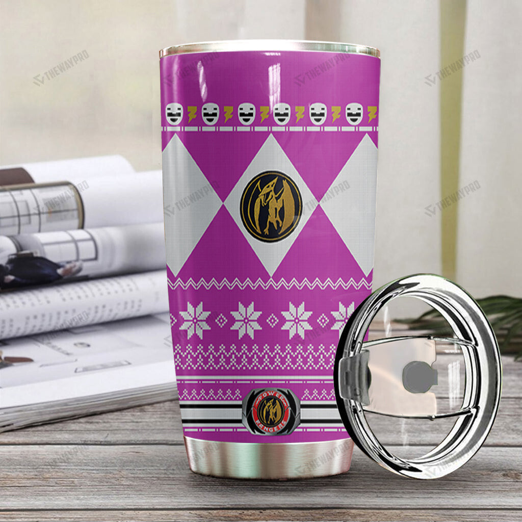 Pink Mighty Morphin Power Ranger Ugly Christmas Custom Tumbler