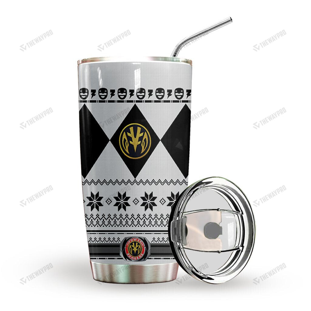 White Mighty Morphin Power Ranger Ugly Christmas Custom Tumbler