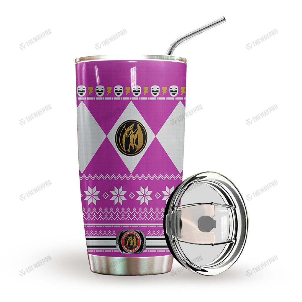 Pink Mighty Morphin Power Ranger Ugly Christmas Custom Tumbler