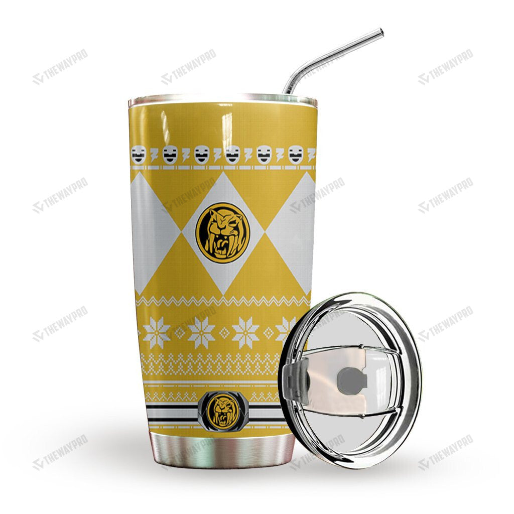 Yellow Mighty Morphin Power Ranger Ugly Christmas Custom Tumbler