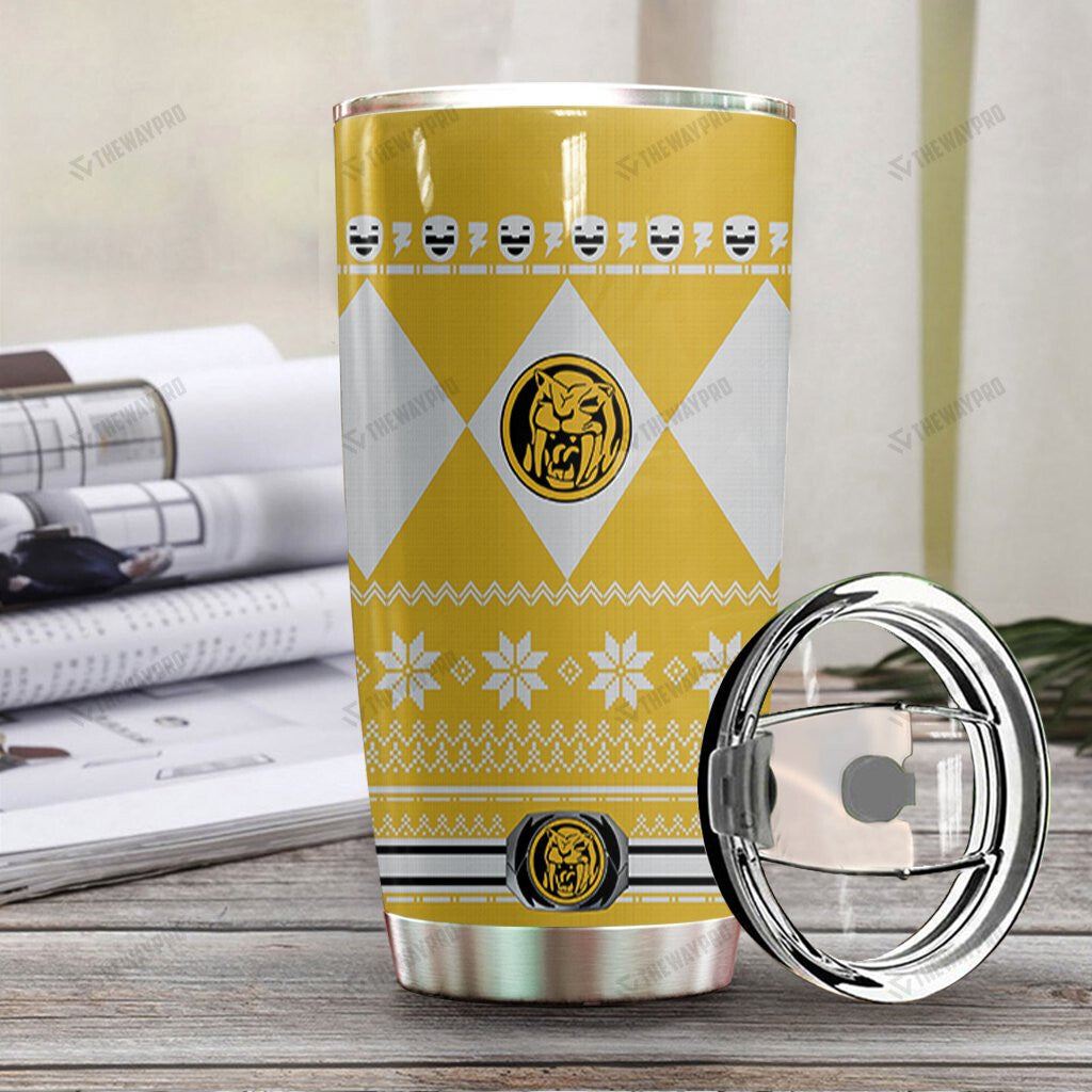 Yellow Mighty Morphin Power Ranger Ugly Christmas Custom Tumbler