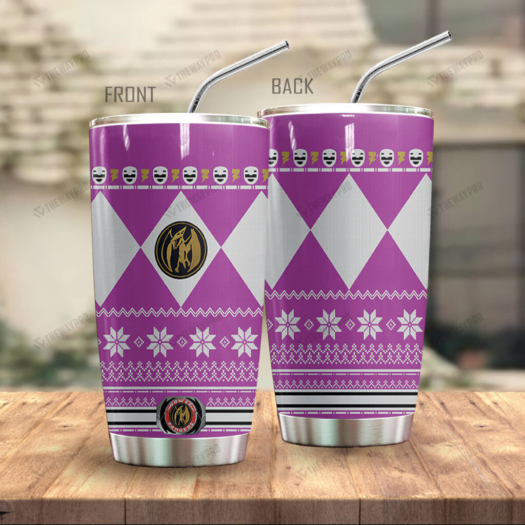 Pink Mighty Morphin Power Ranger Ugly Christmas Custom Tumbler