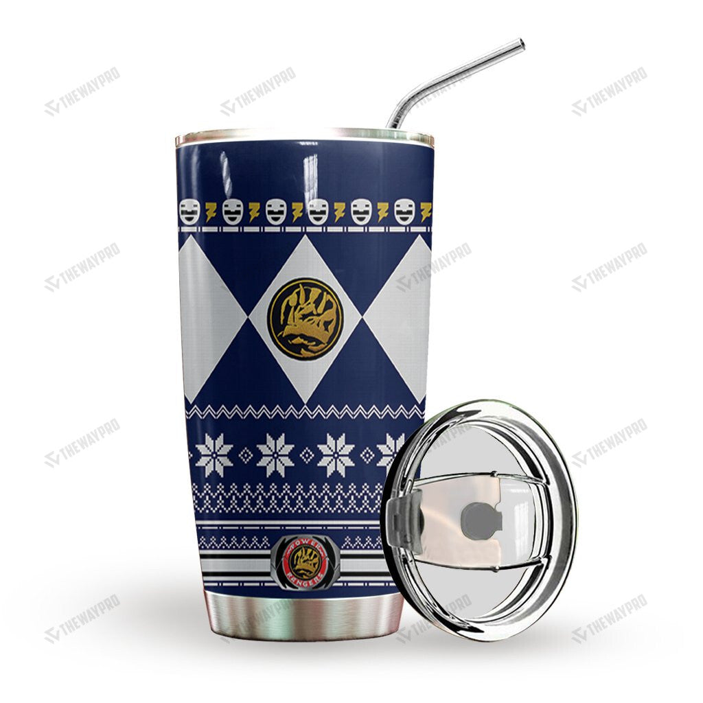 Blue Mighty Morphin Power Ranger Ugly Christmas Custom Tumbler