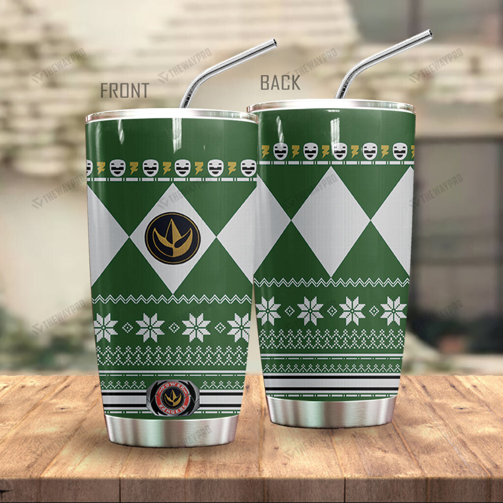 Green Mighty Morphin Power Ranger Ugly Christmas Custom Tumbler