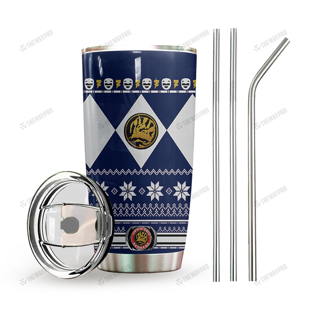 Blue Mighty Morphin Power Ranger Ugly Christmas Custom Tumbler