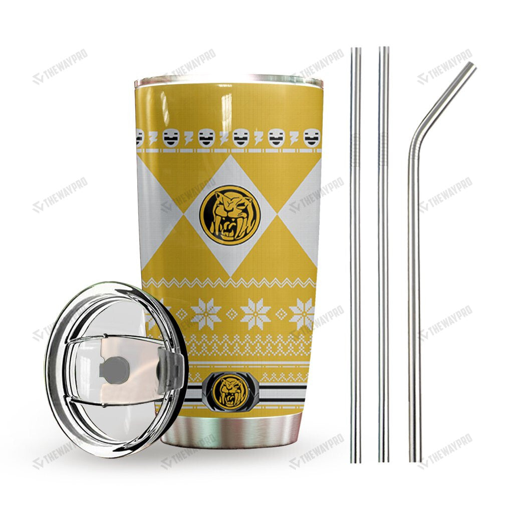 Yellow Mighty Morphin Power Ranger Ugly Christmas Custom Tumbler