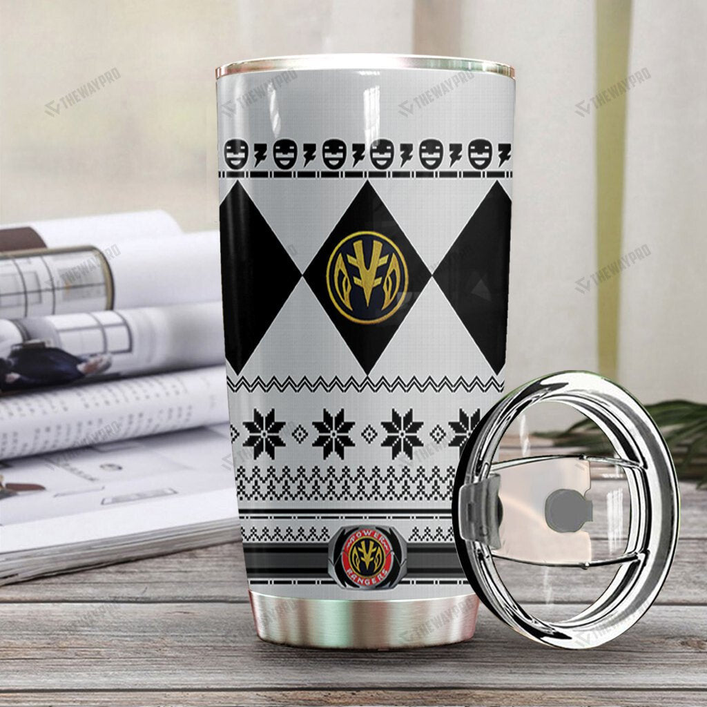 White Mighty Morphin Power Ranger Ugly Christmas Custom Tumbler