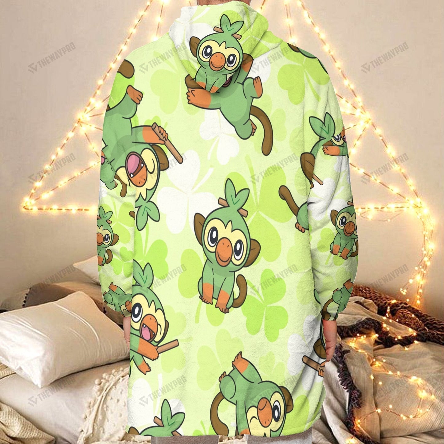Anime Pkm Grookey Custom Fleece Blanket Hoodie