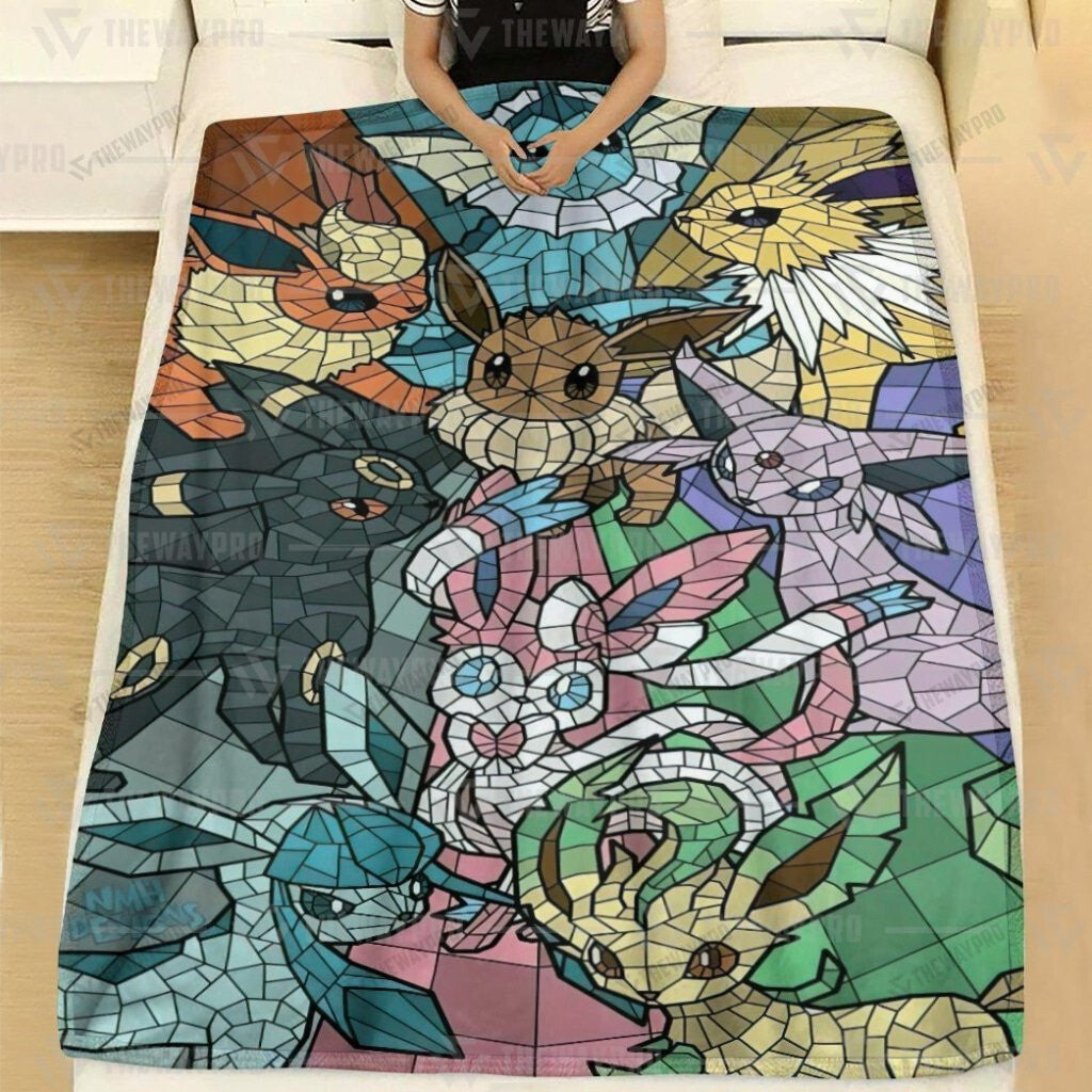 Anime Eevee and Evolutions Stain Glass Custom Soft Blanket