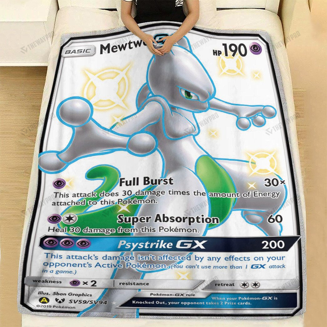 Anime Mewtwo Shining Legends Custom Soft Blanket
