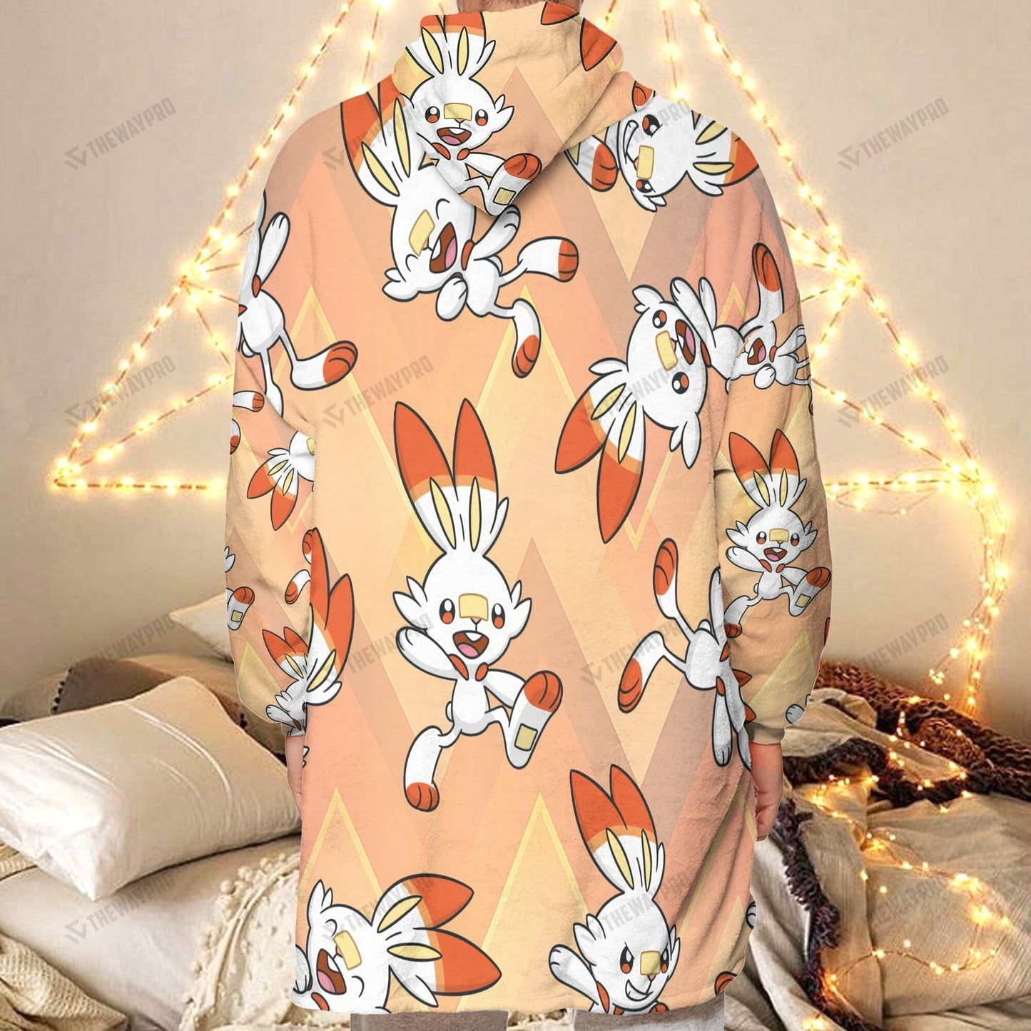 Anime Pkm Scorbunny Custom Fleece Blanket Hoodie