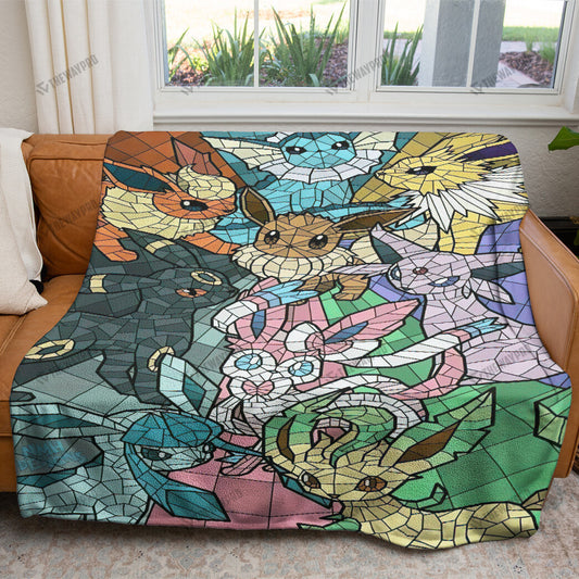 Anime Eevee and Evolutions Stain Glass Custom Soft Blanket