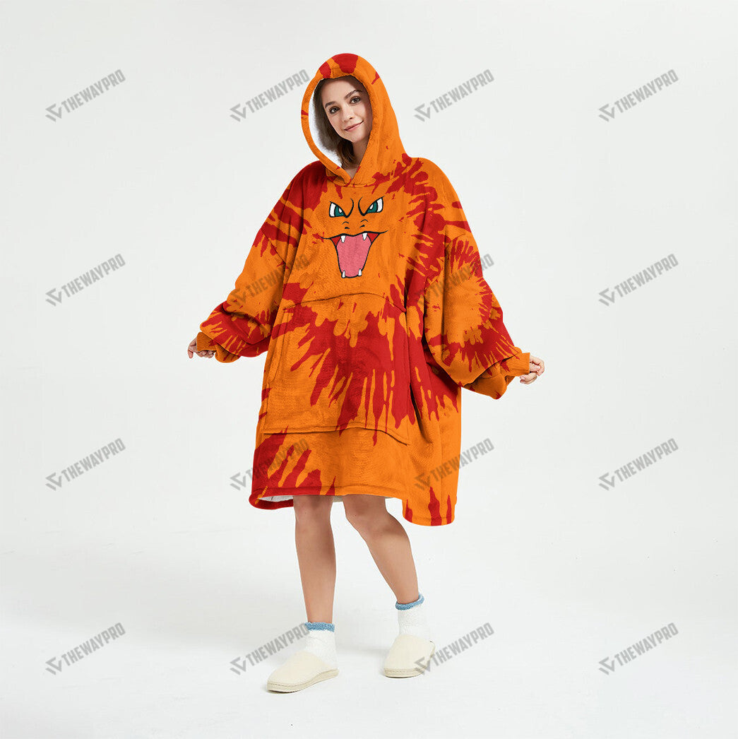 Charizard Tie Dye Face Custom Fleece Blanket Hoodie