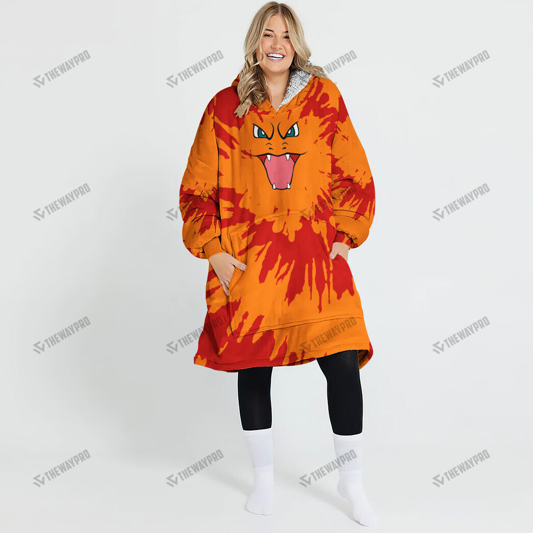 Charizard Tie Dye Face Custom Fleece Blanket Hoodie