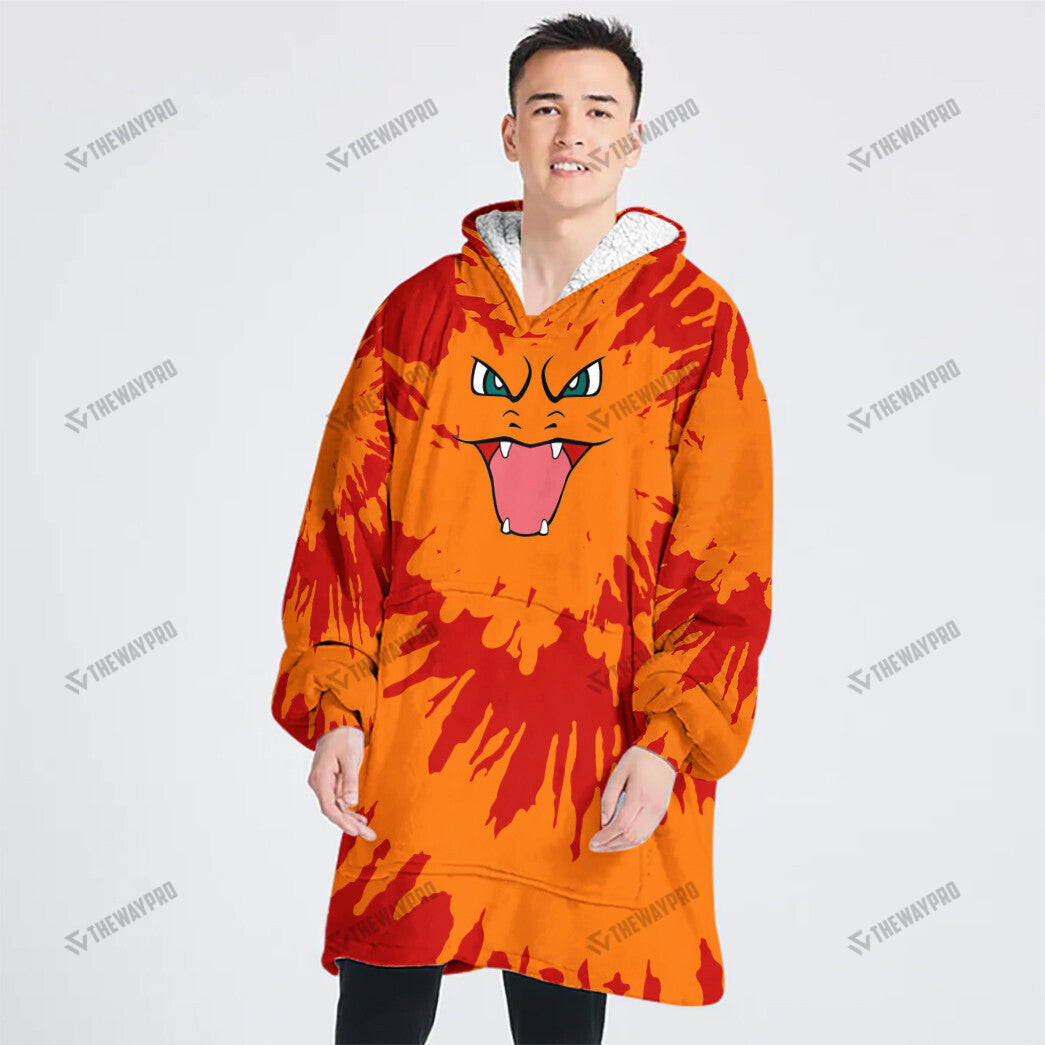Charizard Tie Dye Face Custom Fleece Blanket Hoodie