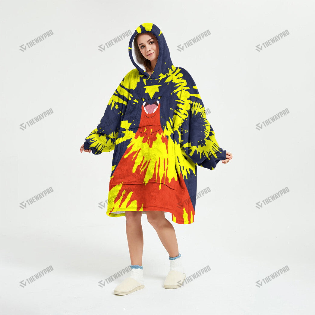 Garchomp Tie Dye Face Custom Fleece Blanket Hoodie