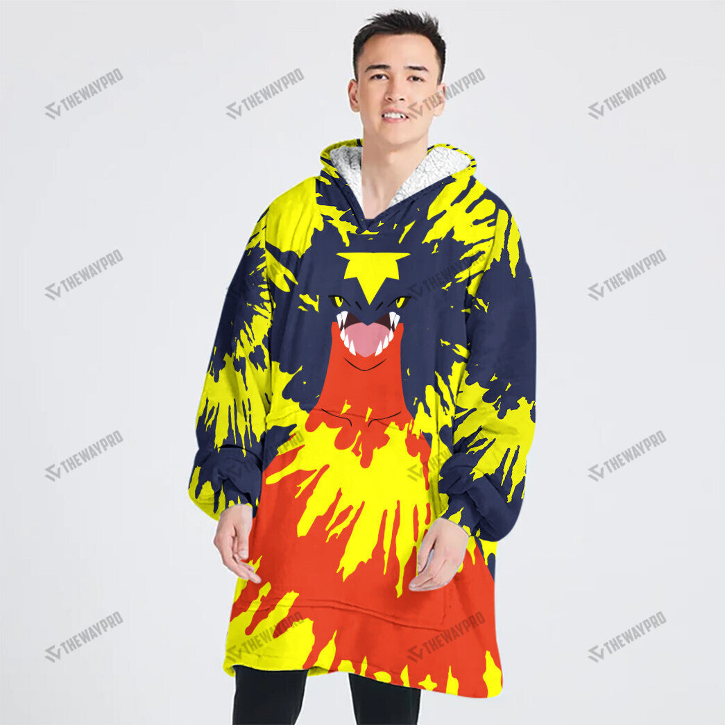 Garchomp Tie Dye Face Custom Fleece Blanket Hoodie