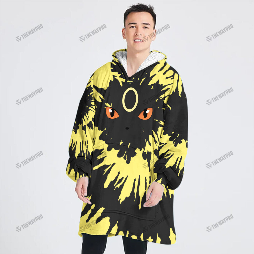 Umbreon Tie Dye Face Custom Fleece Blanket Hoodie