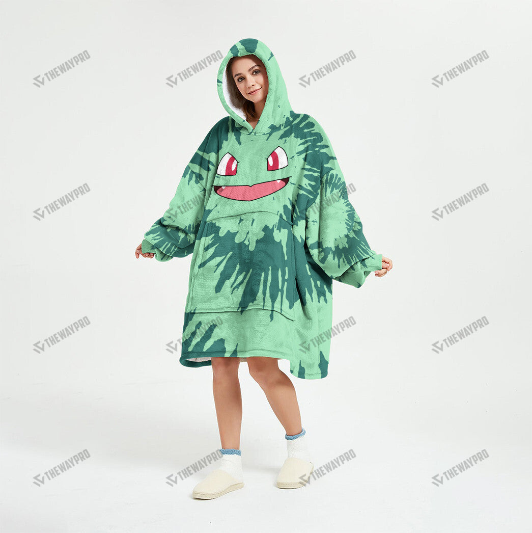 Bulbasaur Tie Dye Face Custom Fleece Blanket Hoodie