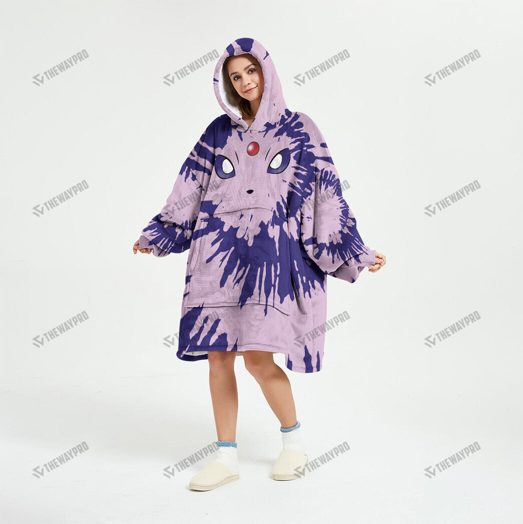 Espeon Tie Dye Face Custom Fleece Blanket Hoodie