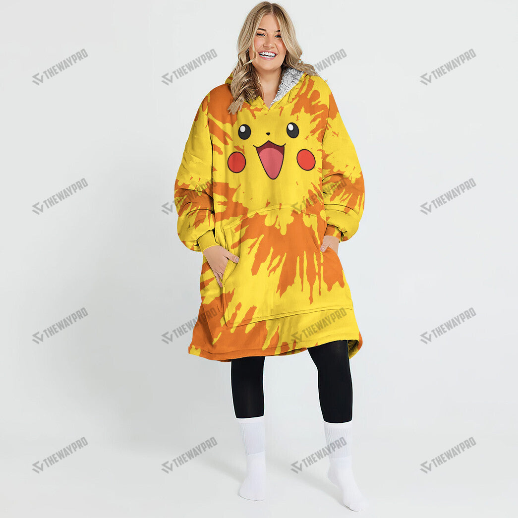 Pikachu Tie Dye Face Custom Fleece Blanket Hoodie