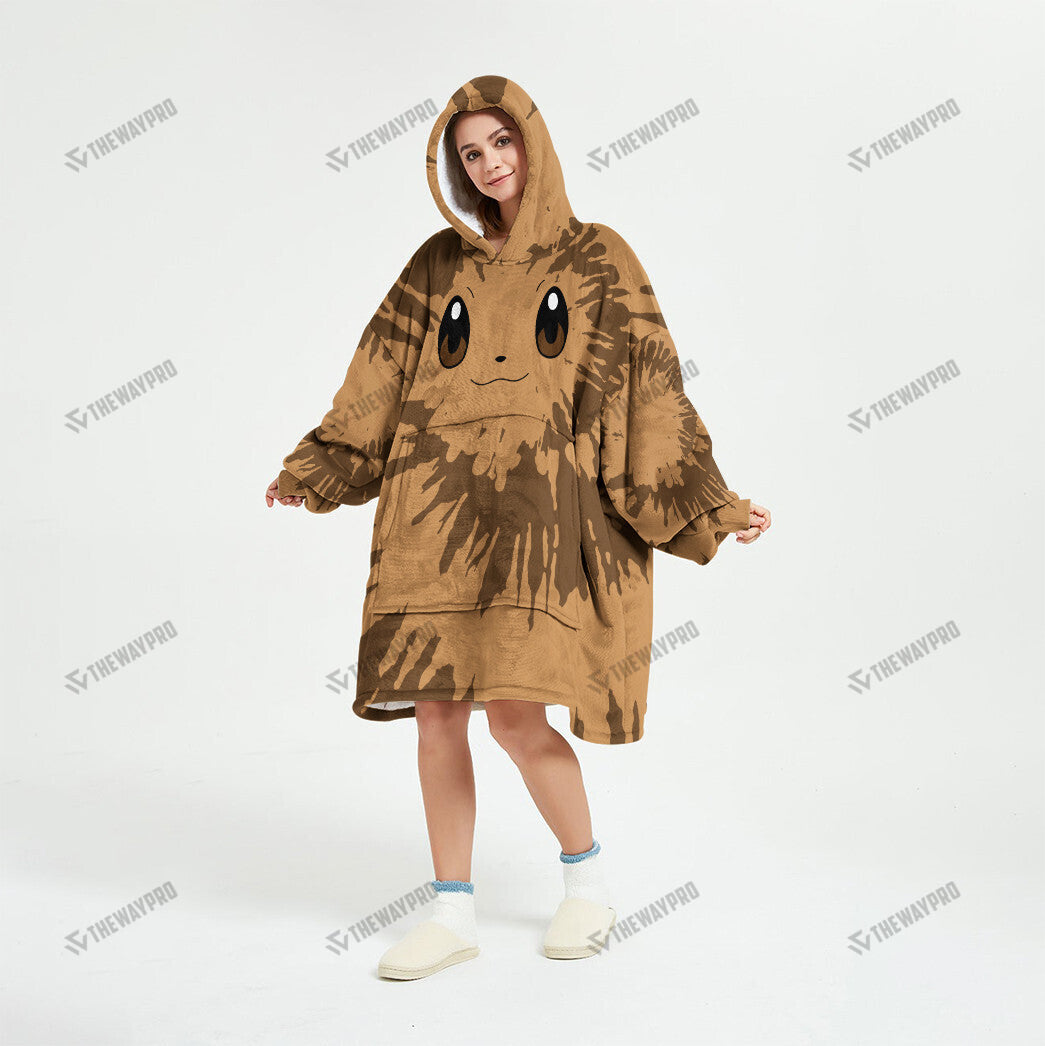 Eevee Tie Dye Face Custom Fleece Blanket Hoodie