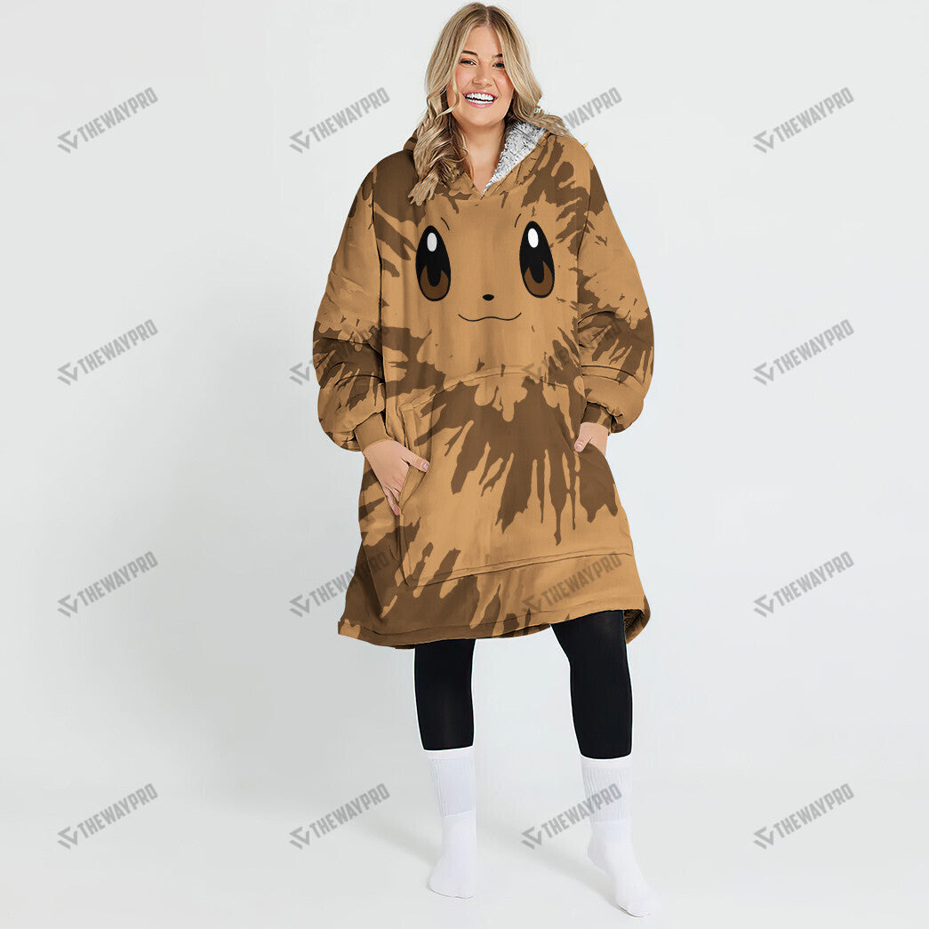 Eevee Tie Dye Face Custom Fleece Blanket Hoodie