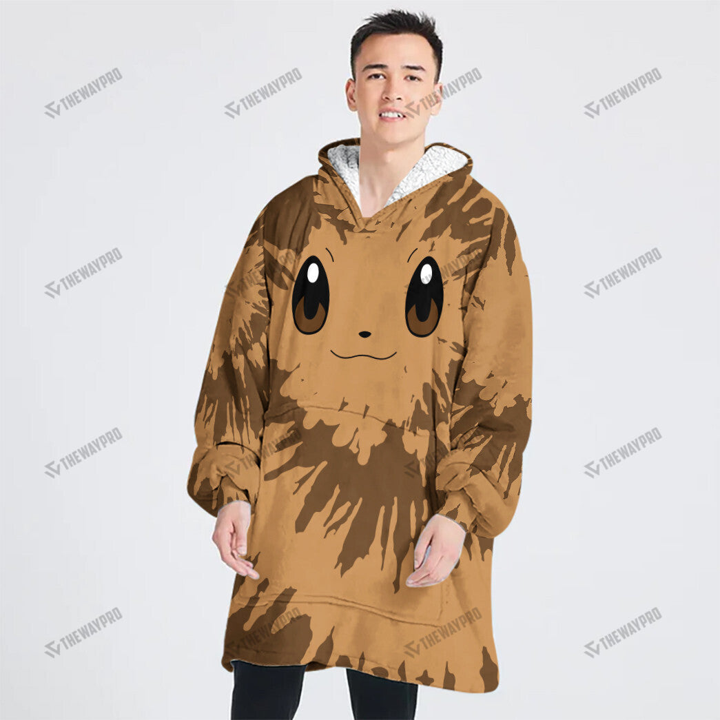 Eevee Tie Dye Face Custom Fleece Blanket Hoodie