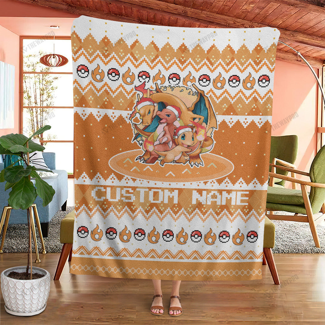 Charmander Charmeleon Charizard Christmas Custom Name Soft Blanket