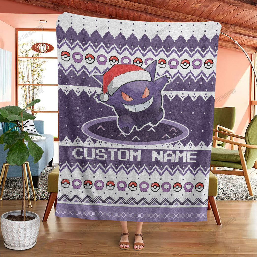 Gengar Christmas Custom Name Soft Blanket