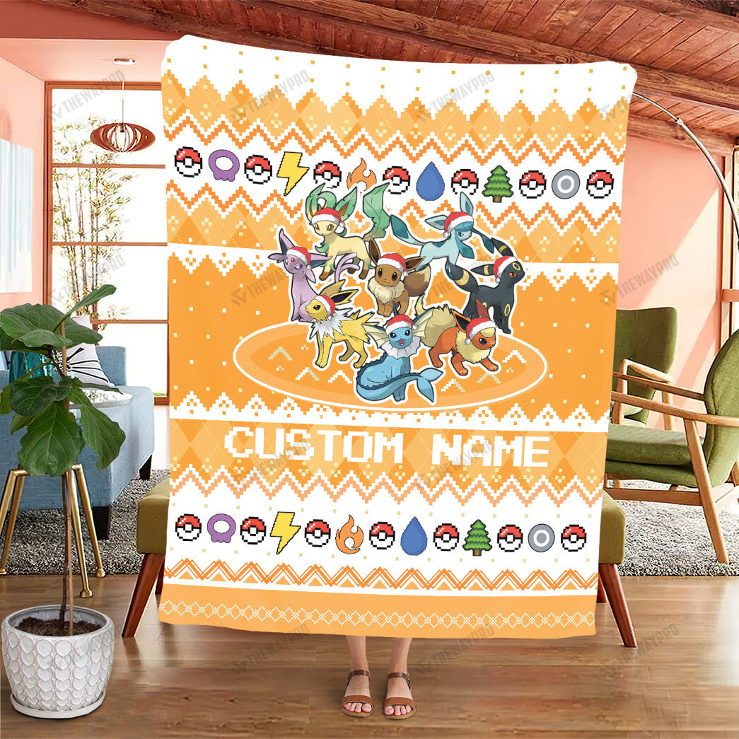 Eevee Evolution Custom Name Christmas Soft Blanket
