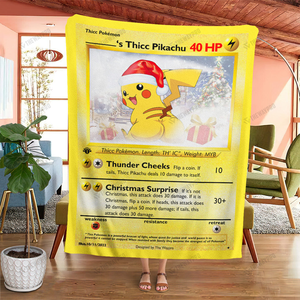 Christmas Thicc Pikachu Custom Name Gift Soft Blanket