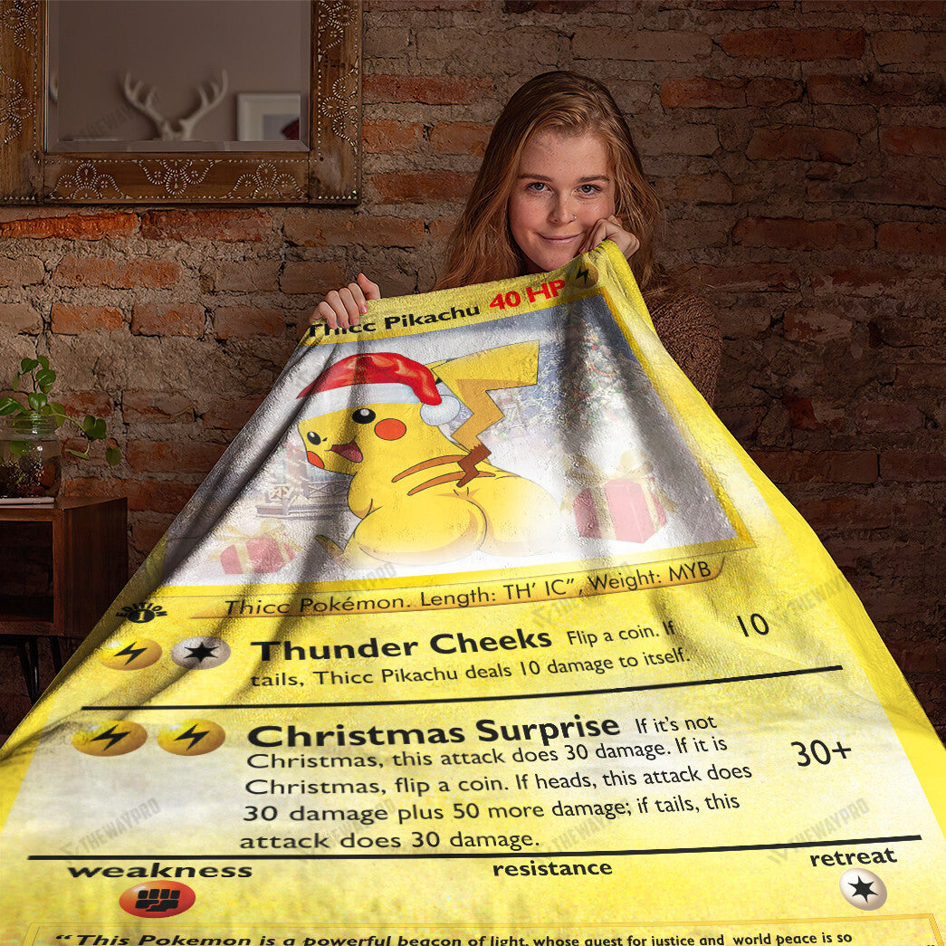 Christmas Thicc Pikachu Custom Name Gift Soft Blanket