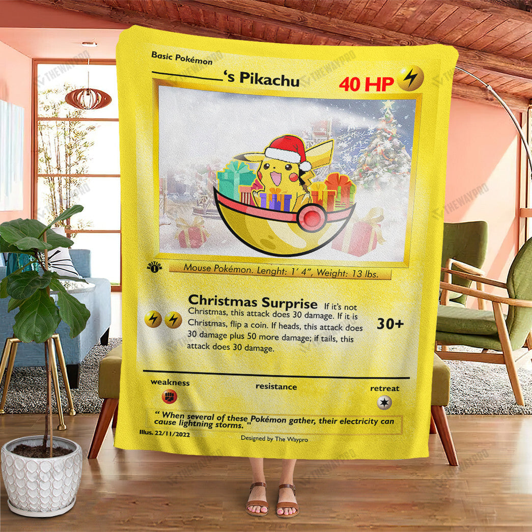 Pikachu Christmas Custom Name Soft Blanket