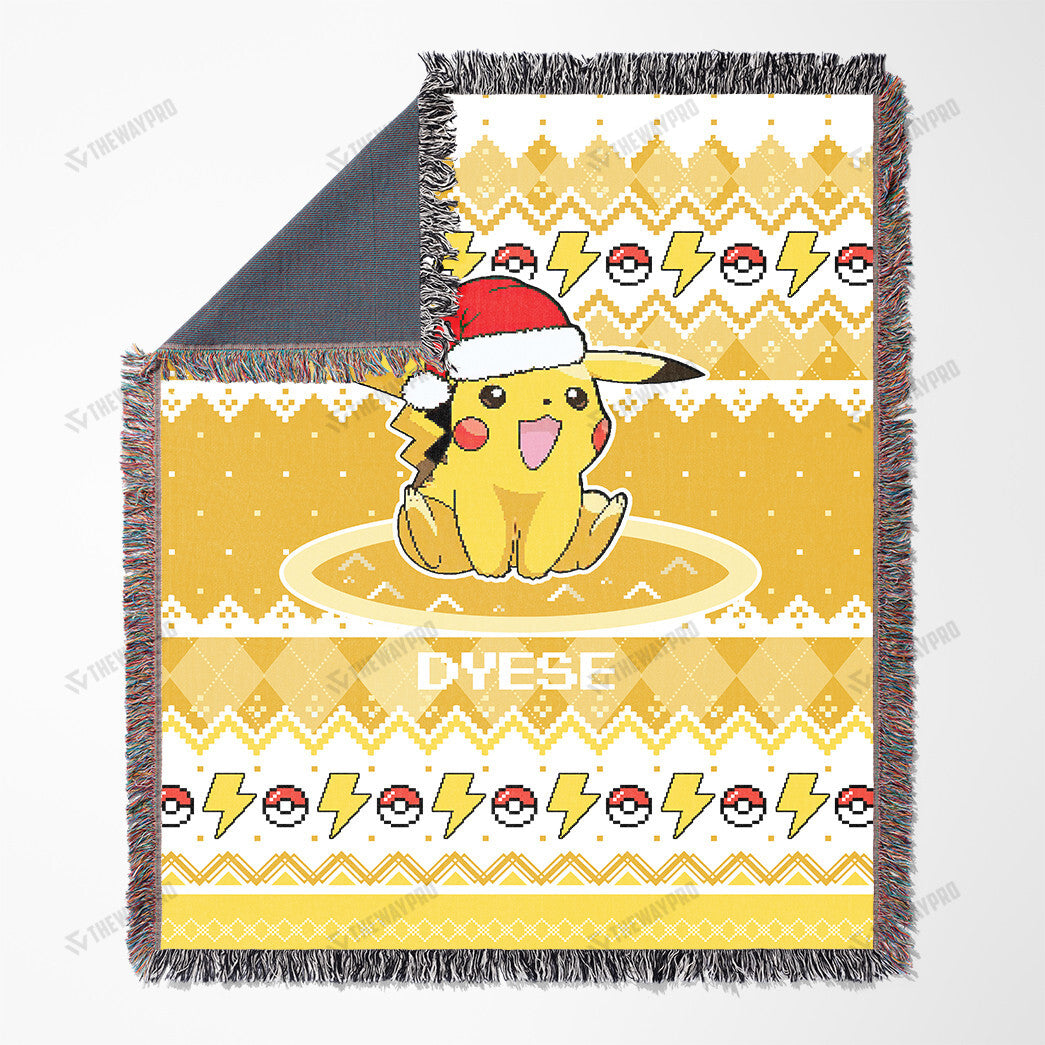 Pikachu Christmas Custom Name Woven Blanket
