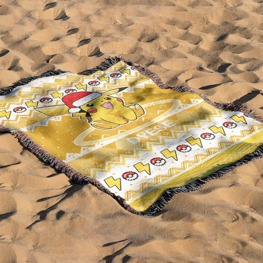 Pikachu Christmas Custom Name Woven Blanket