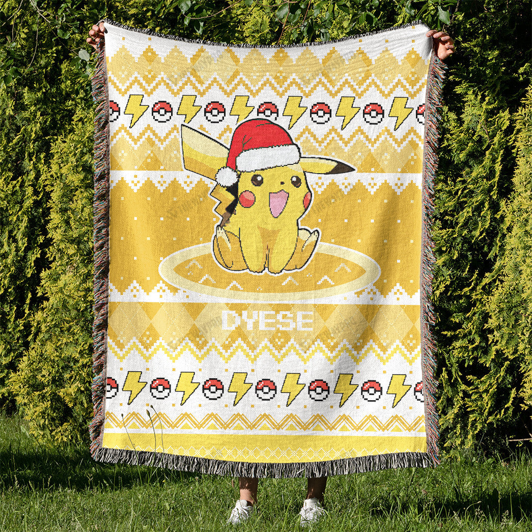 Pikachu Christmas Custom Name Woven Blanket