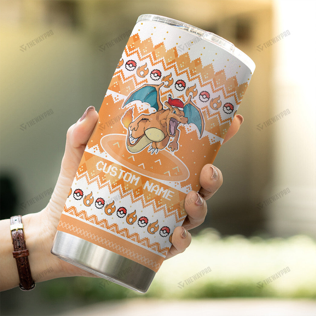 Charizard Christmas Custom Name Tumbler