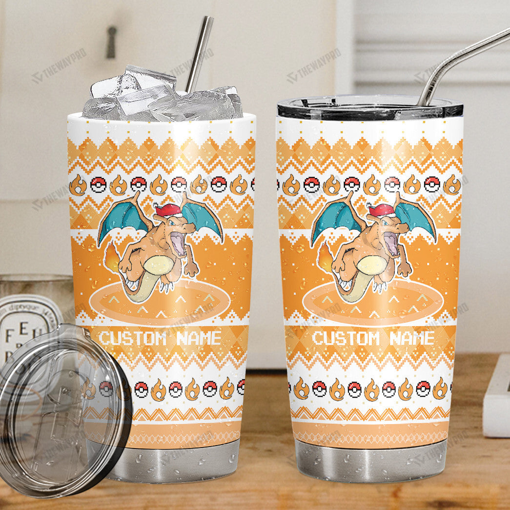 Charizard Christmas Custom Name Tumbler