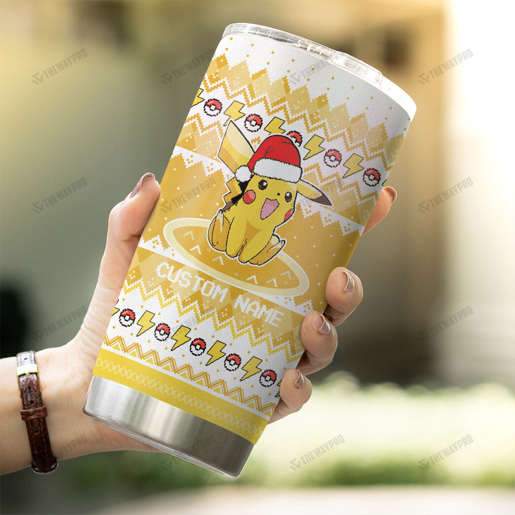 Pikachu Christmas Custom Name Tumbler