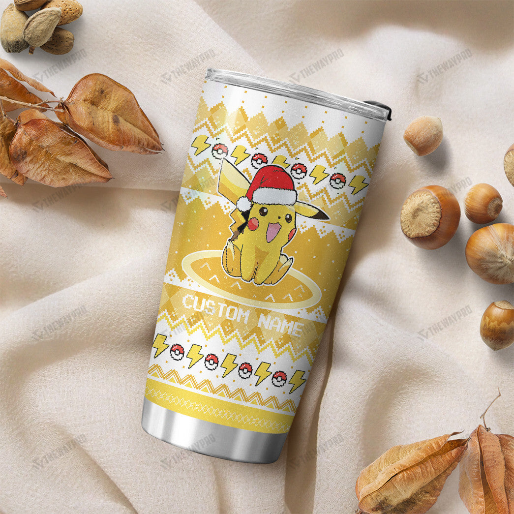 Pikachu Christmas Custom Name Tumbler