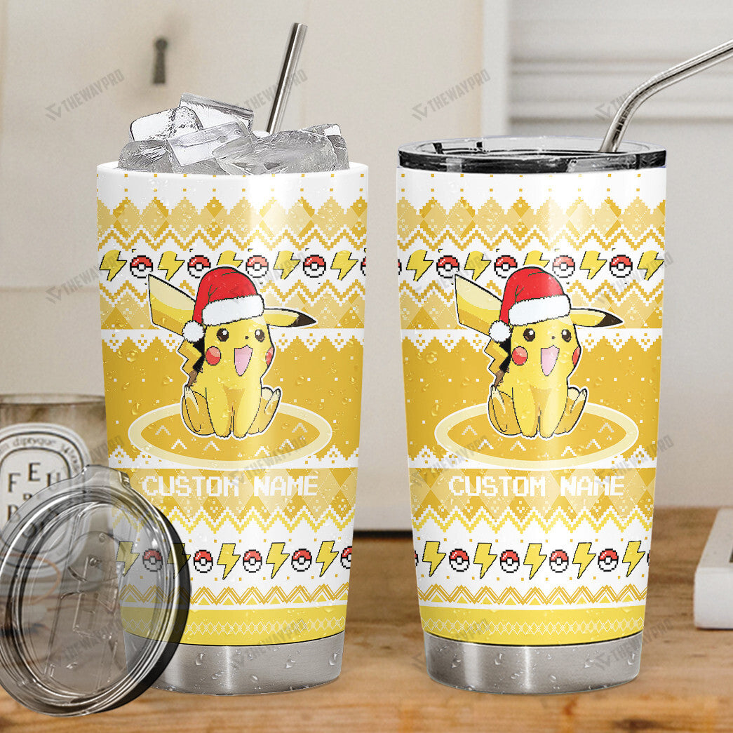 Pikachu Christmas Custom Name Tumbler