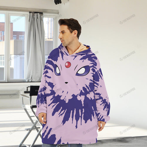 Espeon Tie Dye Face Custom Fleece Blanket Hoodie