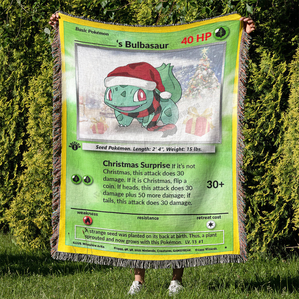 Christmas Bulbasaur Custom Name Gift Woven Blanket