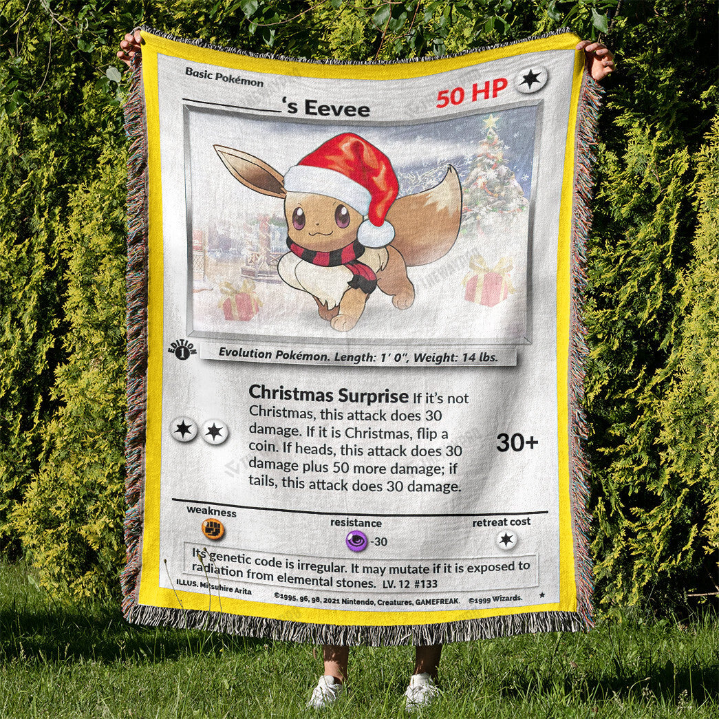 Christmas Eevee Custom Name Gift Woven Blanket